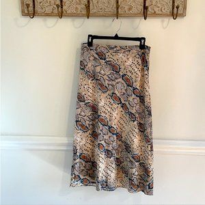 Anthropologie Hutch Satin Snake Animal Print Midi Skirt